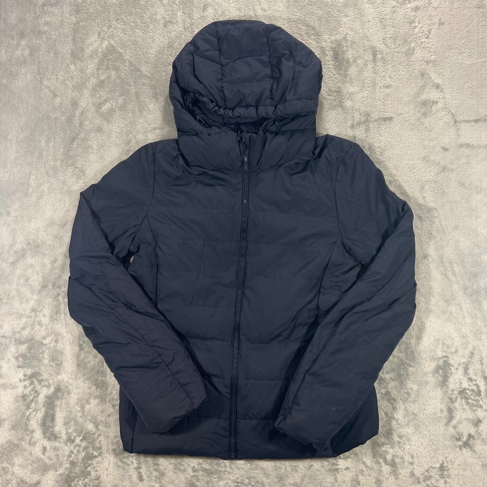 UNIQLO Ultra‎ Light Down Puffer Jacket Women S Navy Hooded 211-409113 Cozy Stain